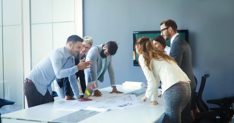 Professional office environment with workplace activity planning